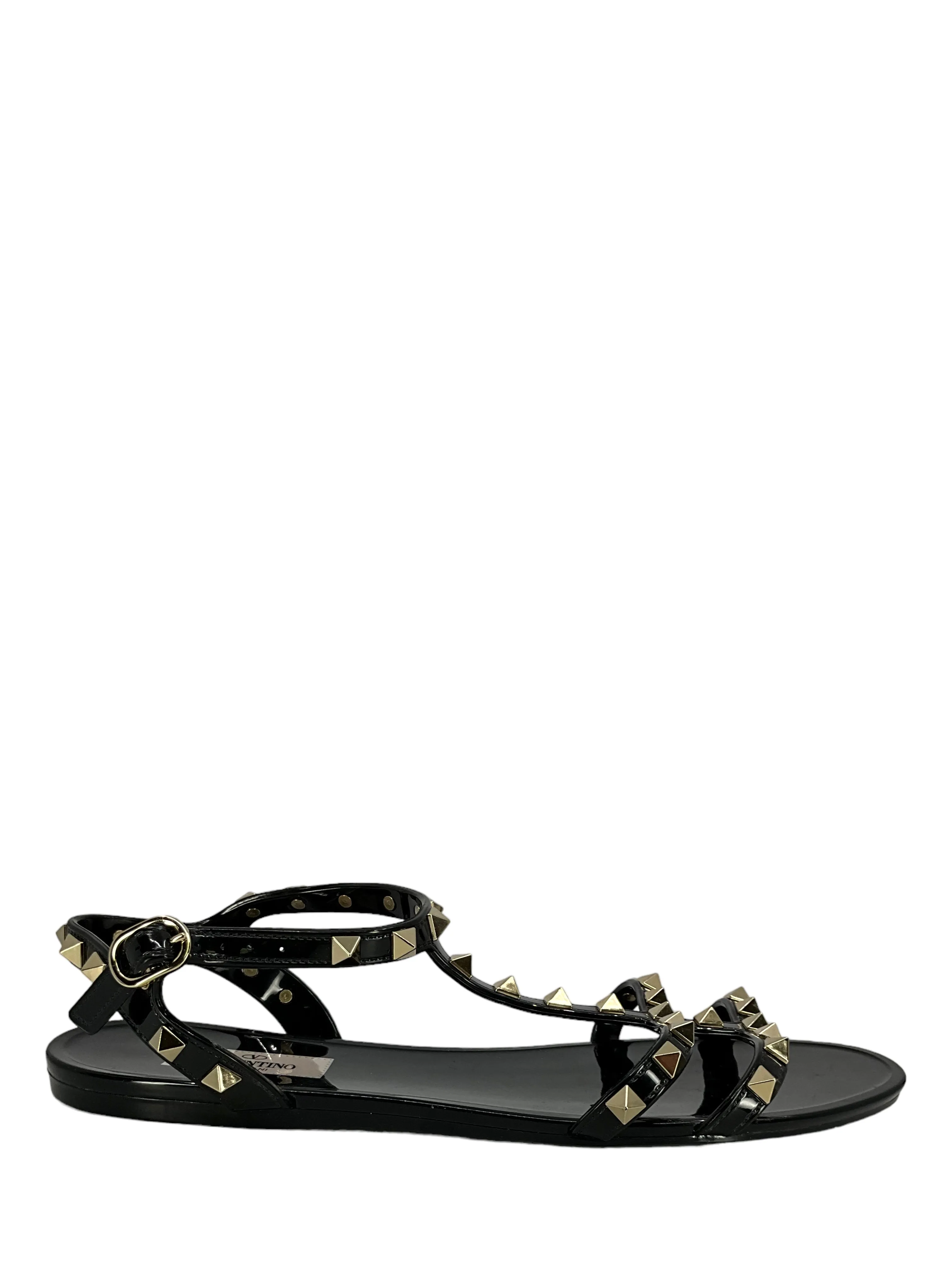 Valentino Jelly Flat Rockstud Ankle Strap Sandals Size 9